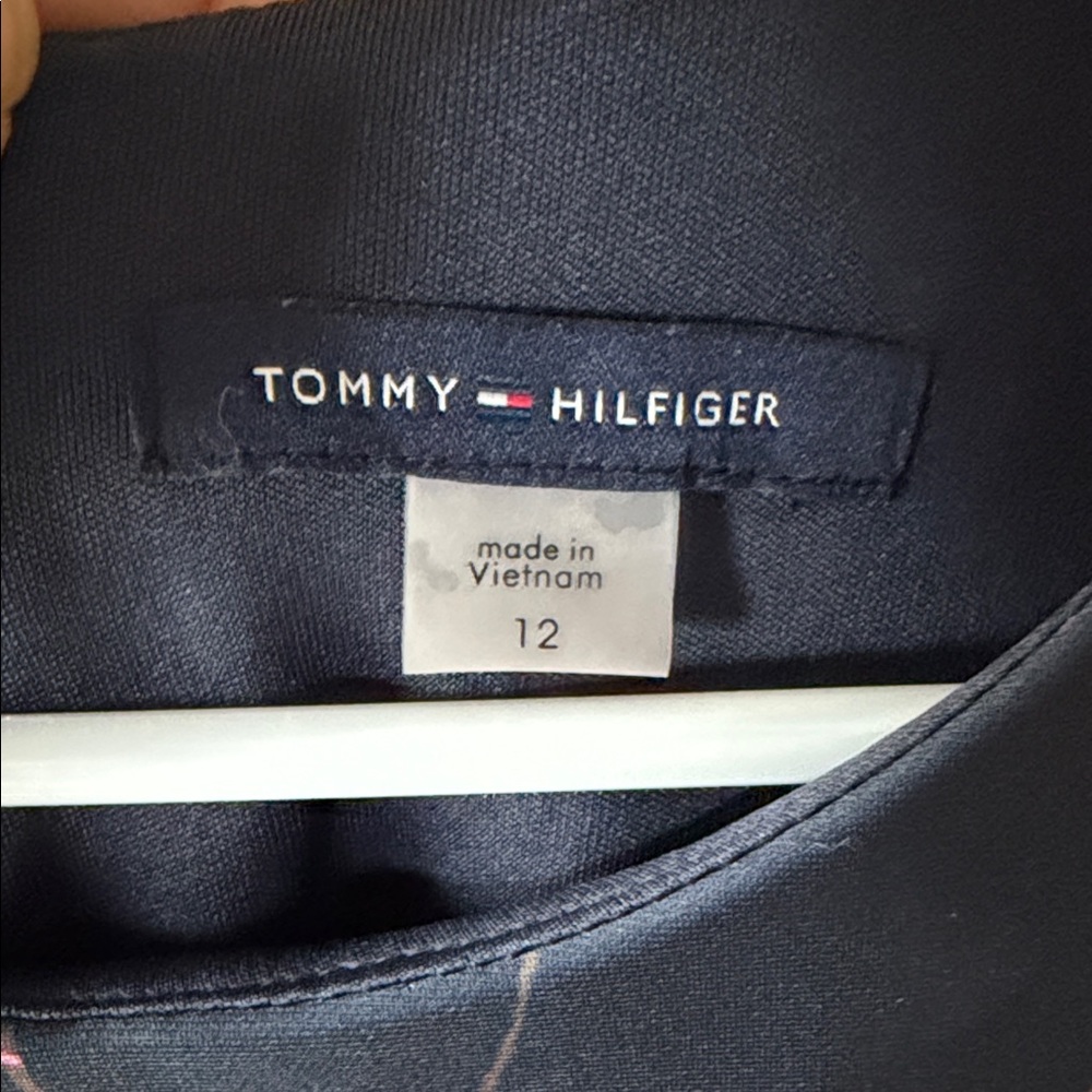Navy blue Tommy Hilfiger Floral A-Line Dress with Pink & Red Blossoms size 12 - Picture 2 of 2